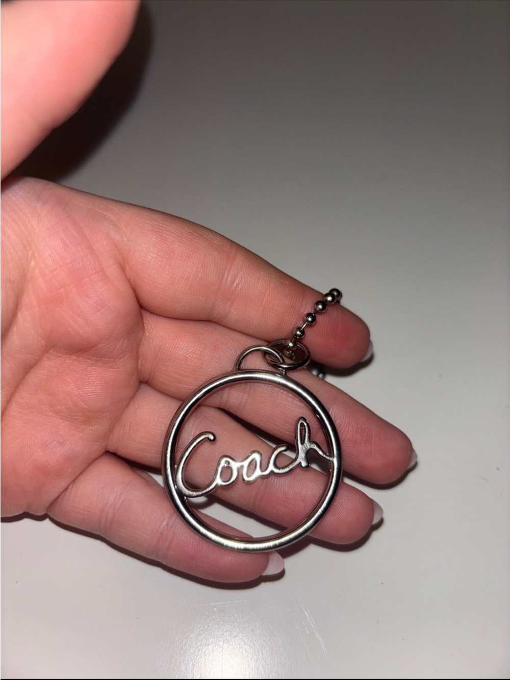 Coach Silver Script Circle Keychain - Picture 4 of 7